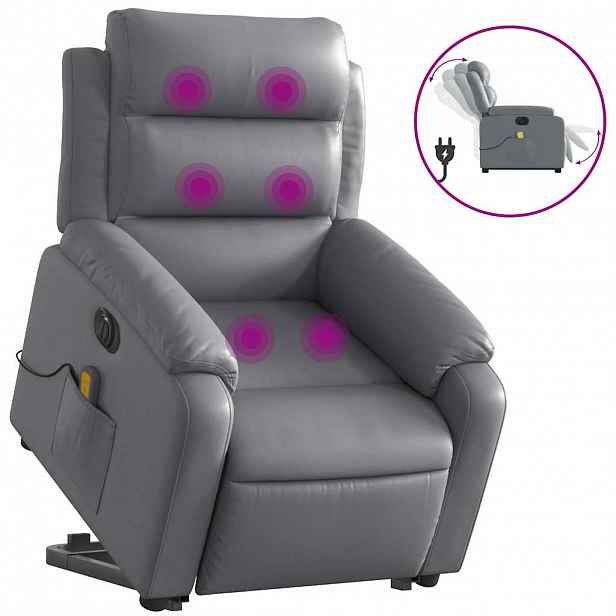 vidaXL Elektrické zvedací masážní polohovací křeslo šedé umělá kůže