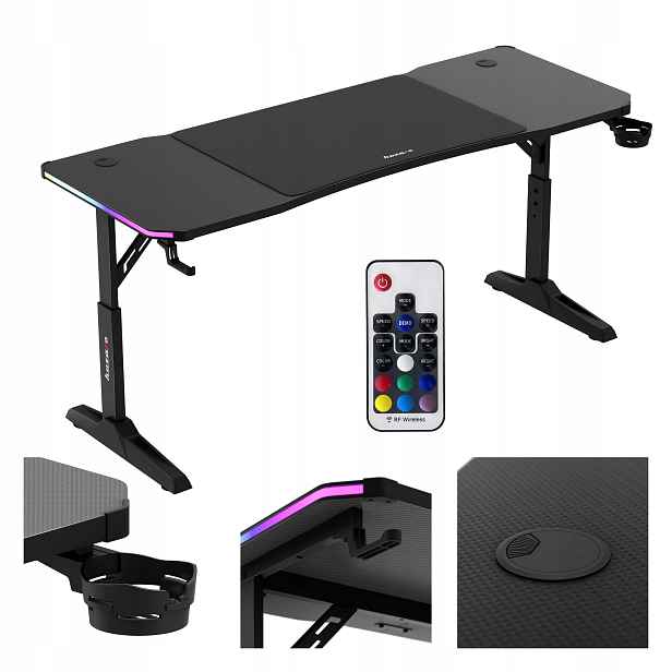 Herní stůl Huzaro černý počítačový Rgb Led 160x60 podložka 80x58
