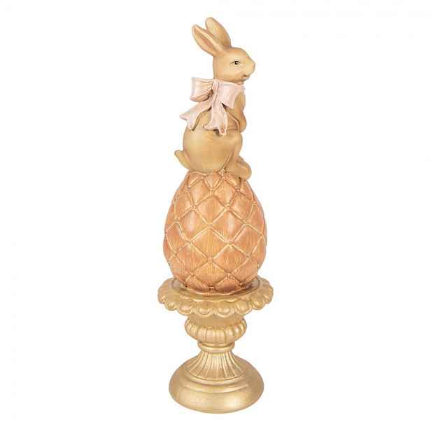 Hnědá antik dekorace králík na vajíčku na podstavci - Ø 8*27 cm Clayre & Eef