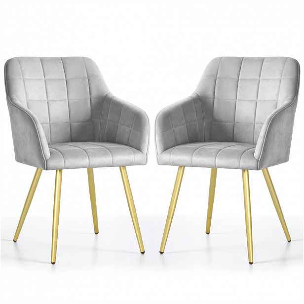 Set 2x jídelní prošívaná židle LARENZA - šedá / zlatá