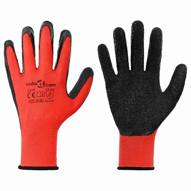 vidaXL Pracovní rukavice 12 ks Červená a černá 10 / xl Potažení latexem
