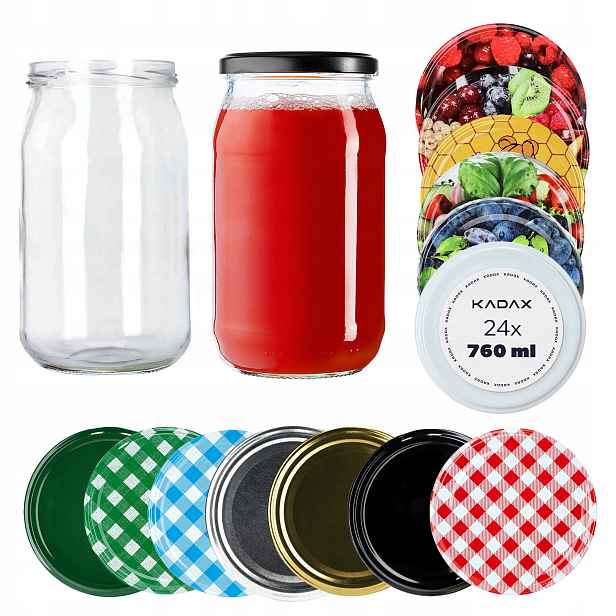 24 x Skleněná Zavařovací Sklenice 760 Ml Med Okurky Víčko FI82