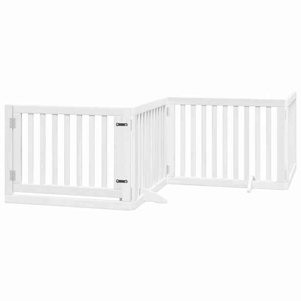 vidaXL Zábrana pro psy s dvířky skládací 4 panely bílá 320 cm topol