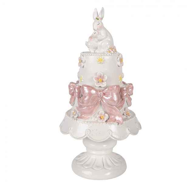 Bílo-růžová dekorace králíčci na dortu na podstavci - Ø 15*29 cm Clayre & Eef