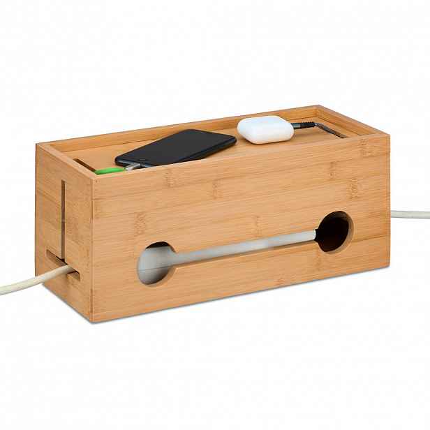 Relaxdays KABELBOX Přírodní bambus magnetické víko
