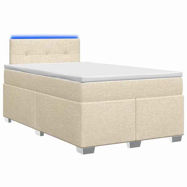 vidaXL Box spring postel s matrací a LED Krémová 120 x 190 cm Textil