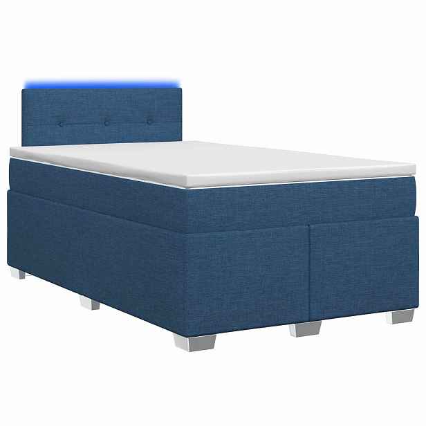 vidaXL Box spring postel s matrací a LED Modrá 120 x 190 cm Textil