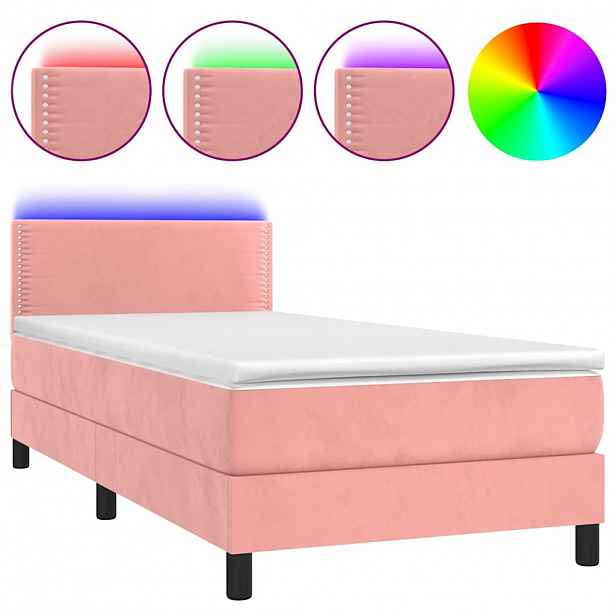 vidaXL Box spring postel s matrací a LED růžová 100x200 cm samet