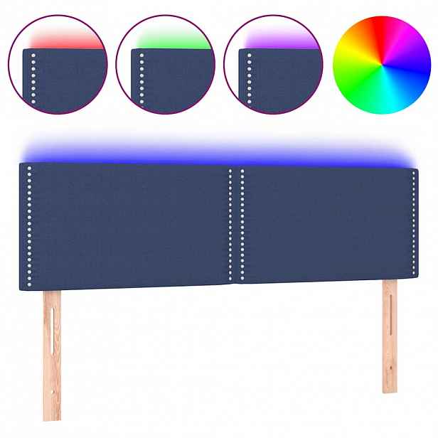 vidaXL Čelo postele s LED modré 144x5x78/88 cm textil