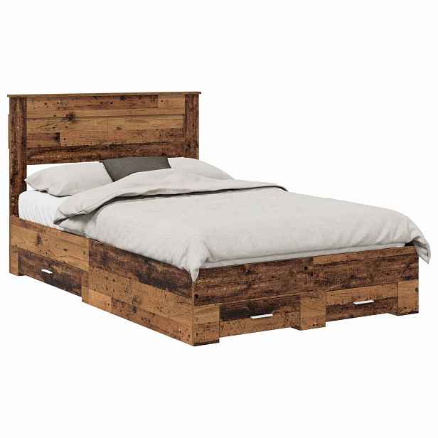 vidaXL Rám postele s čelo Staré dřevo 120 x 190 cm Kompozitní dřevo
