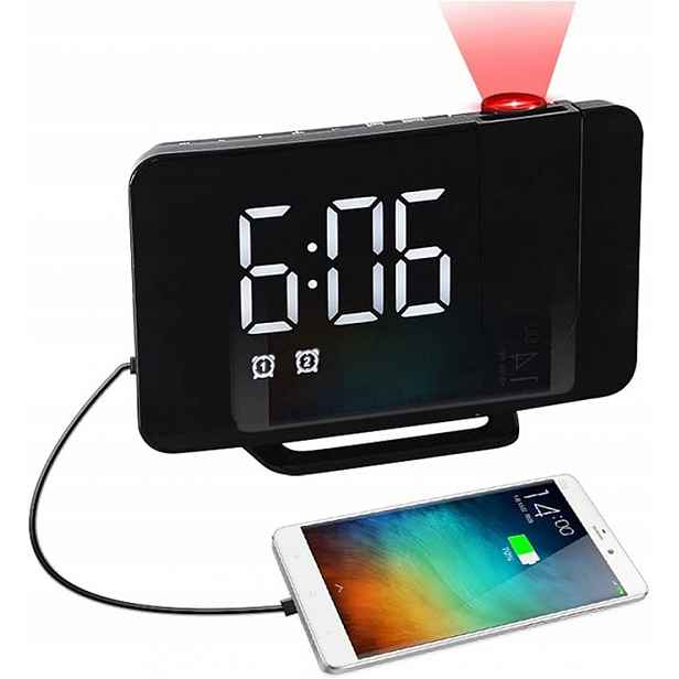 Digitální Budík S Projektorem Fm Rádia, Černý, GH0716
