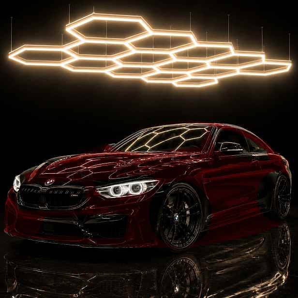 Hexagon 14 černý stropní svítidlo Led 399W 4000K 229x394cm garáž, výkonná dílna