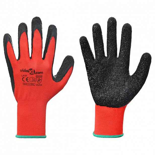 vidaXL Pracovní rukavice 12 ks Červená a černá 11 / XXL Potažení latexem