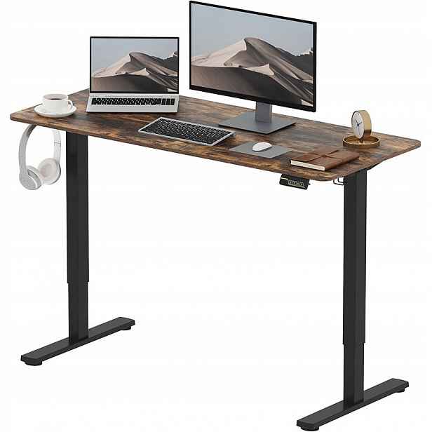Výškově nastavitelný stůl FQ1D-1260-EU, 120 x 60 cm, černo/hnědý