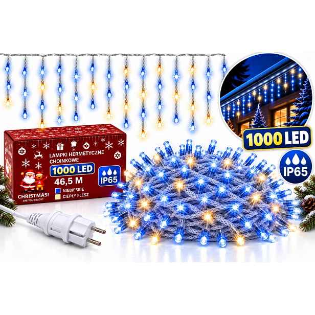 Vánoční Osvětlení Rampouchy 1000 Led 46,5 M Modré Teplý Bílý Blesk