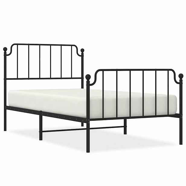 vidaXL Kovový rám postele s hlavovým a nožním čelem černý 100 x 200 cm