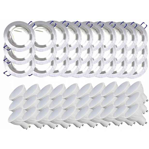 30x Hliníková Lampa Inox Stropní Zapuštěná Led Žárovky 7W