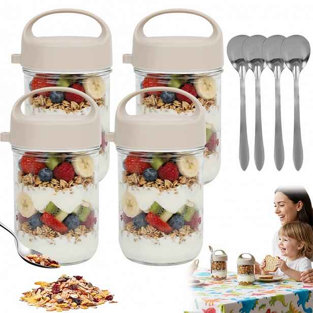 4 x Hermetické Sklenice na jogurt a ovesnou kaši (Noční Ovesná Kaše)