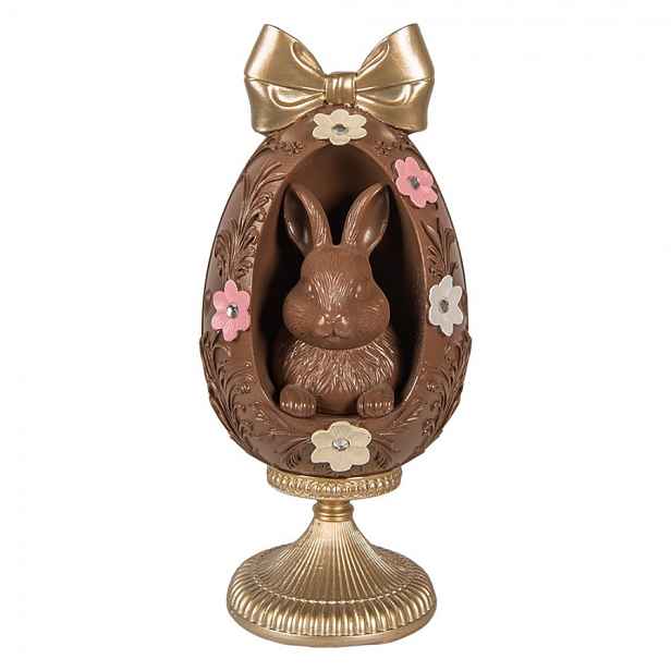 Čoko vajíčko na podstavci s králíčkem a mašlí - Ø 12*26 cm Clayre & Eef
