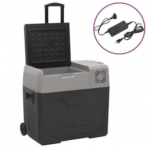 vidaXL Chladicí box s kolečky a adaptérem černý a šedý 50 l PP