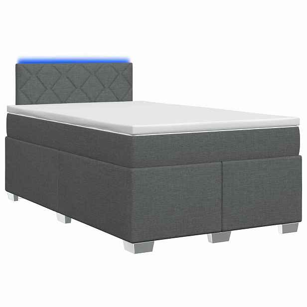 vidaXL Box spring postel s matrací a LED Tmavě šedá 120 x 190 cm