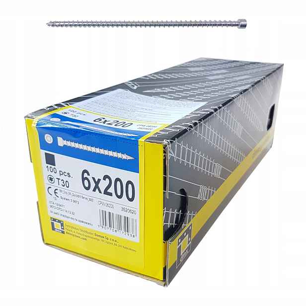Tesařský Vrut Cpw 6x200 Plný Závit Válcová Hlava