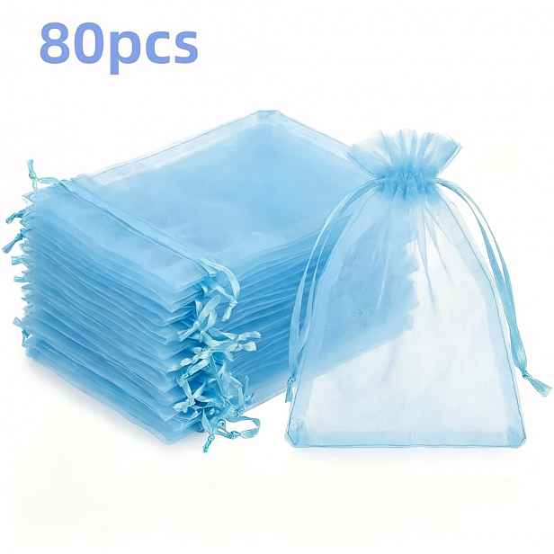 TEMU 40/80 ks velkých modrých organzových sáčků, jednobarevné 10*15 cm (3,94 palce*5,91 palce) průhledné organzové dárkové sáčky, sáčky na dárky,