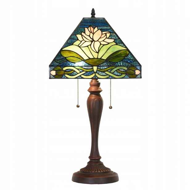 Modrá stolní lampa Tiffany s leknínem 31x31x61 cm