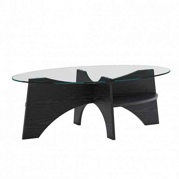 OKWISH ODKLÁDACÍ stolek 104,9/60/35,6 cm černá a transparentní z MDF a bezpečnostního skla s fächerovým podstavcem