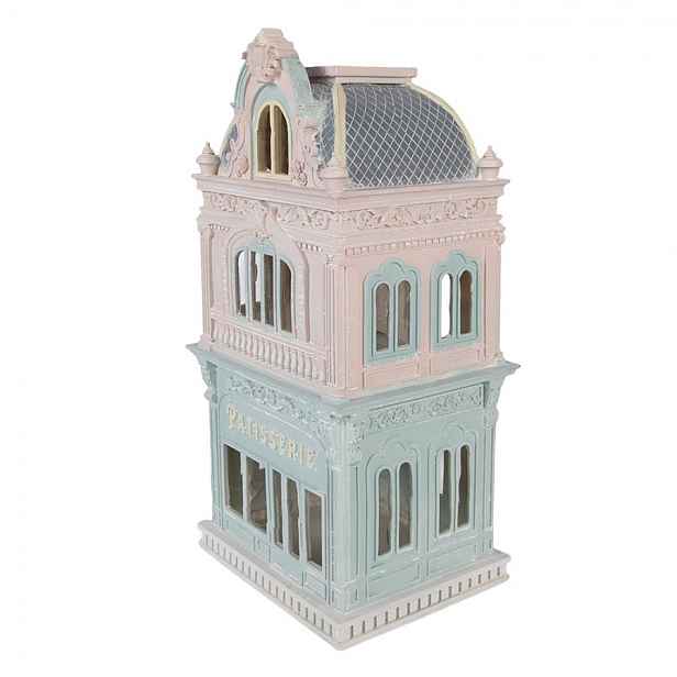 Růžovo-modrý dekorační domek cukrárna Pattiserie - 19*15*38 cm Clayre & Eef