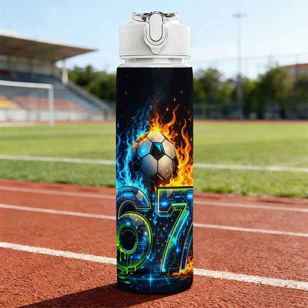 TEMU Objem 750 ml / 25 oz, 1 ks, 2D potisk, barevná plastová láhev na vodu, vyklápěcí víčko s brčkem, popruh na nošení, svítící cyber čísla 6 a 7