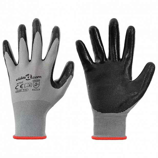 vidaXL Pracovní rukavice 24 ks Šedá a černá 7 / S Polyester