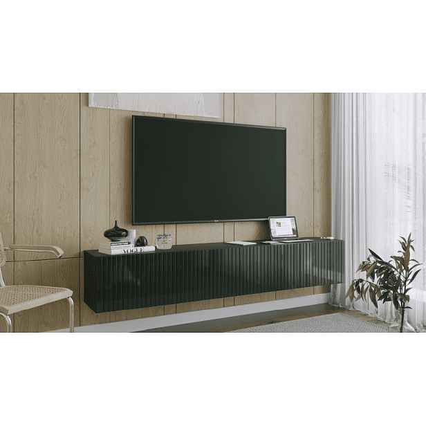 ArtExt Závěsný TV stolek JOY | 200 cm Barva: Černý lesk (drážky)