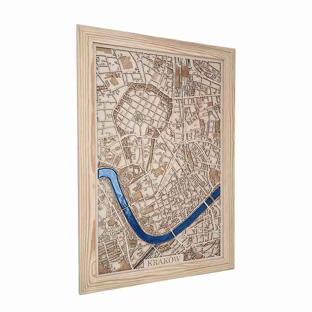 Mapa města 3D dřevěná s pryskyřicí 30x30 obraz na zeď do obývacího pokoje dárek