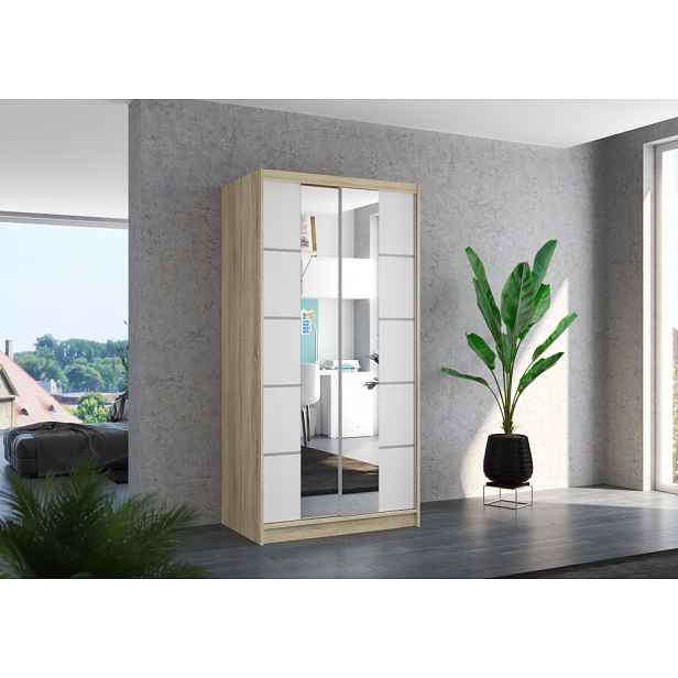 Šatní skříň se zrcadlem 100 cm CADORA - dub sonoma / bílá