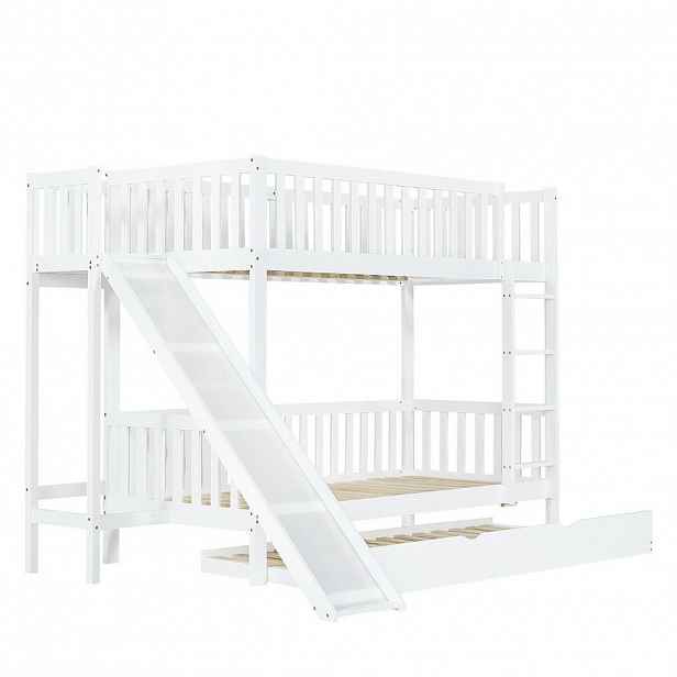 STILVORA ETAGENBETT 90/200 cm & 90/190 cm in Weiß mit Rollbett, Rutsche und Regalen
