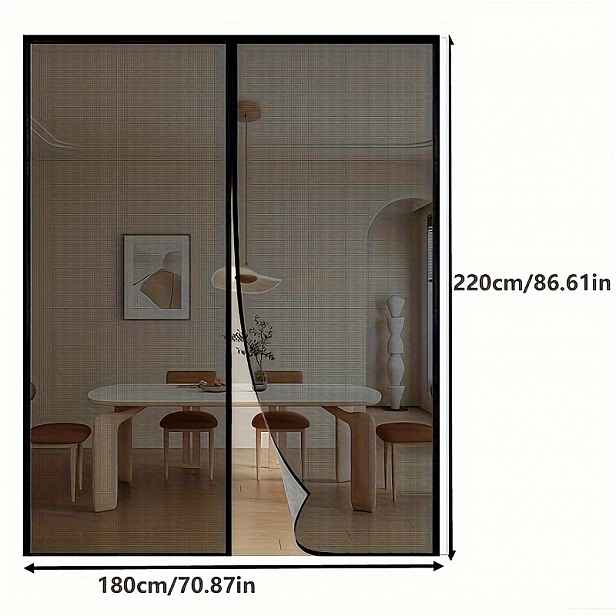 TEMU 1. Extra velká černá protipořísová prodyšná závěsová dveřní clona ze sklolaminátu, speciálně navržená pro léto. Magnetická měkká síťovaná dveřní