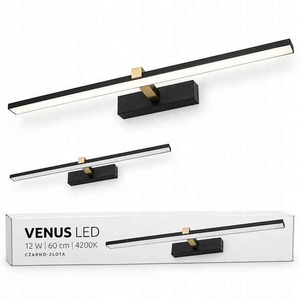 Venus 60 cm Led koupelnová lampa 12W černo-zlatá pro zrcadlo 4200K IP44