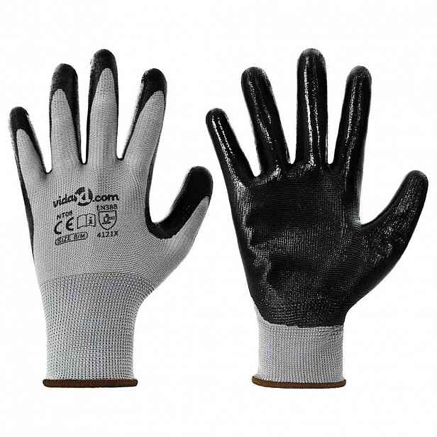 vidaXL Pracovní rukavice 12 ks Šedá a černá 8 / m Polyester