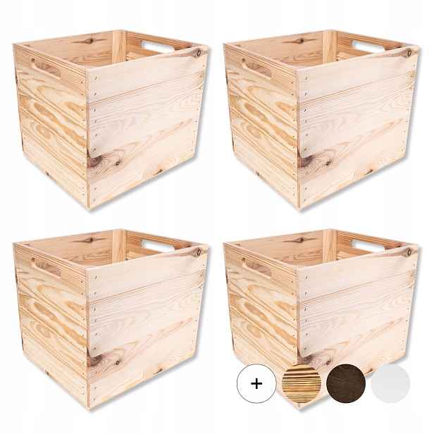 4 x Dřevěná bedna přírodní krabička box 33x33x37 do regálu Kallax
