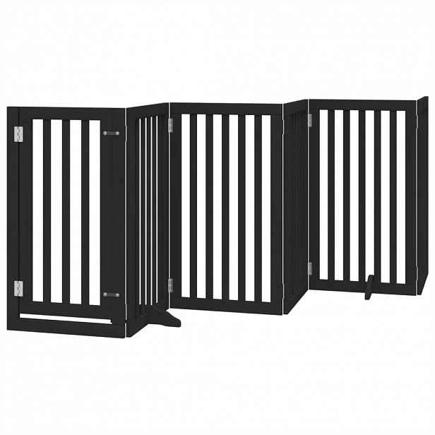 vidaXL Zábrana pro psy s dvířky skládací 6 panelů černá 300 cm topol