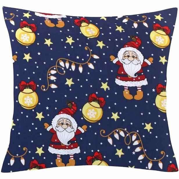 Bellatex Vánoční polštářek s povlakem Santa modrá, 45 × 45 cm