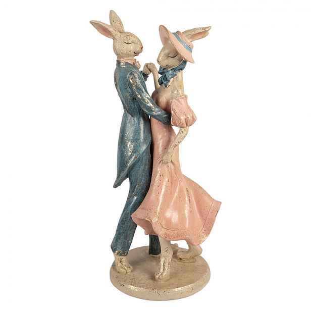 Dekorace tančící králičí pár v šatech se zlatou patinou - 20*18*47 cm Clayre & Eef