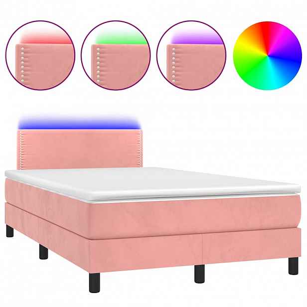 vidaXL Box spring postel s matrací a LED růžová 120x200 cm samet