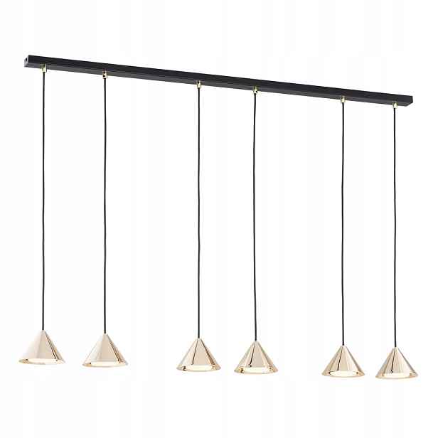 Závěsná lampa černá zlatá 6 kuželů lišta 116 cm nad stůl ostrov bar Emibig