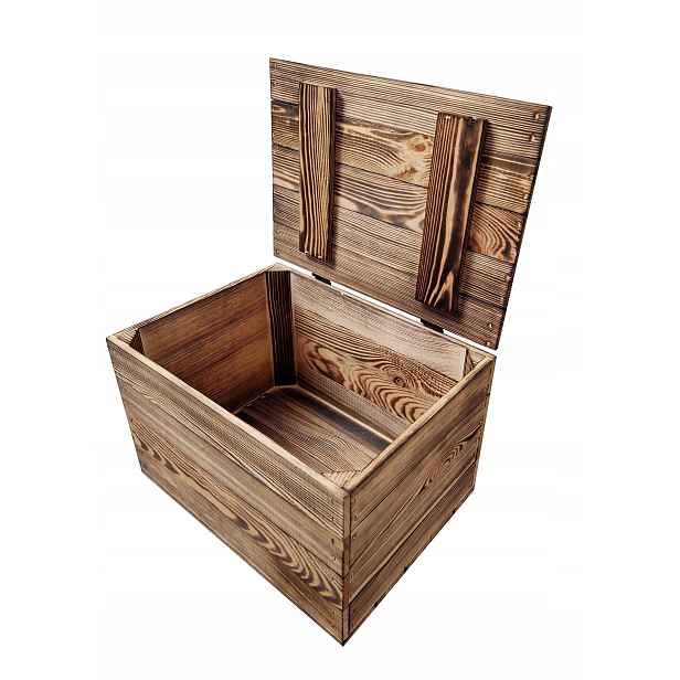 Dřevěná krabice s víkem, úložná krabice, 39x29x25 cm, rustikální boxy