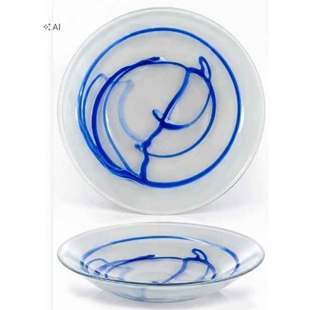 Patera Krosno 3 Patery Skleněné 34,5 CM Modré Sklo Umělecký Set