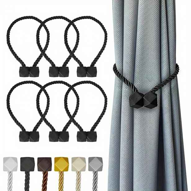 TEMU Sada 6 robustních magnetických stahovacích šňůr na závěsy – s silnou magnetickou přitažlivostí, vhodné pro silné i tenké závěsy, do obývacího