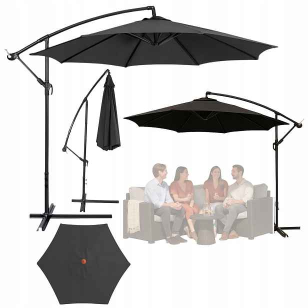 Zahradní Slunečník Boční s nastavením náklonu, obal 350 x 250 cm, Antracit