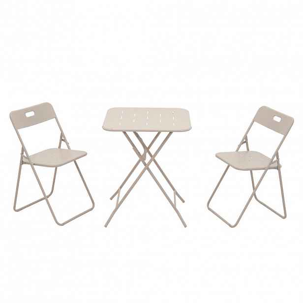 OKWISH BISTRO set 60/60/73 cm béžový z oceli skládací, 2 židle a 1 stůl